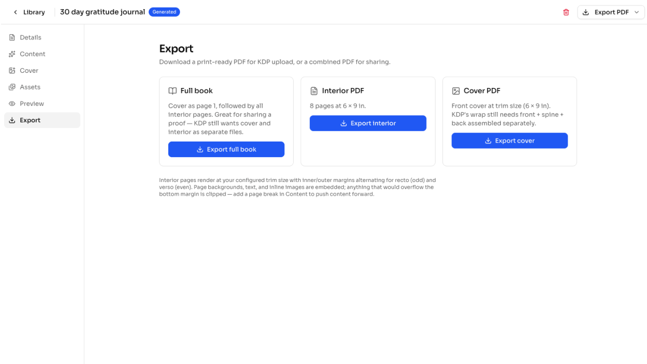 Workshop export — KDP-ready PDF