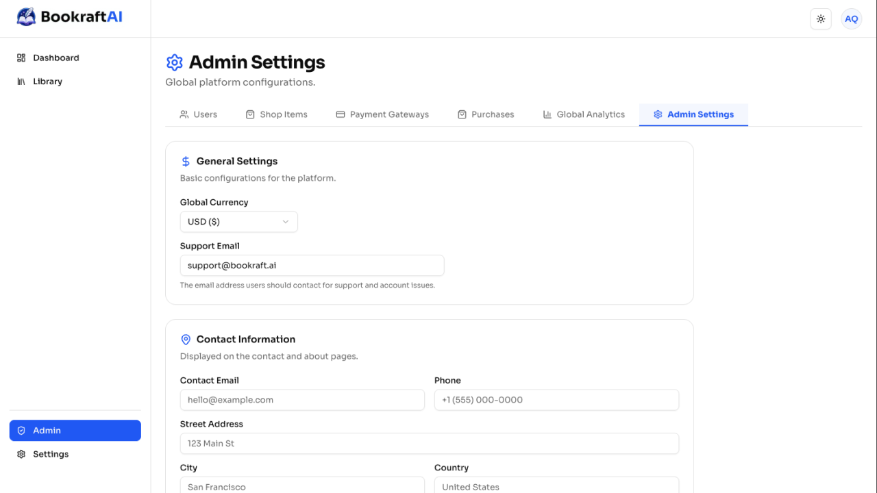 Admin panel home